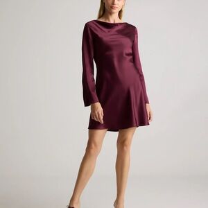 Quince 100% Washable Silk Long Sleeve Mini Dress in Wine Tasting Res